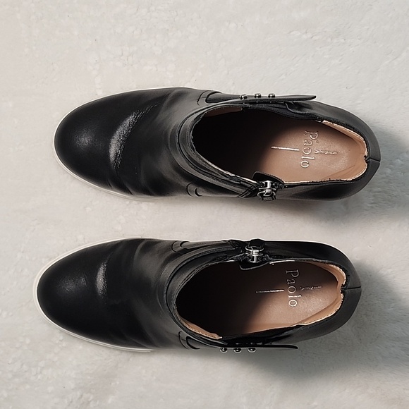 Linea Paolo Freshton Leather Wedge Ankle Booties Boots Black Women’s Size 9 1/2 - Picture 14 of 16